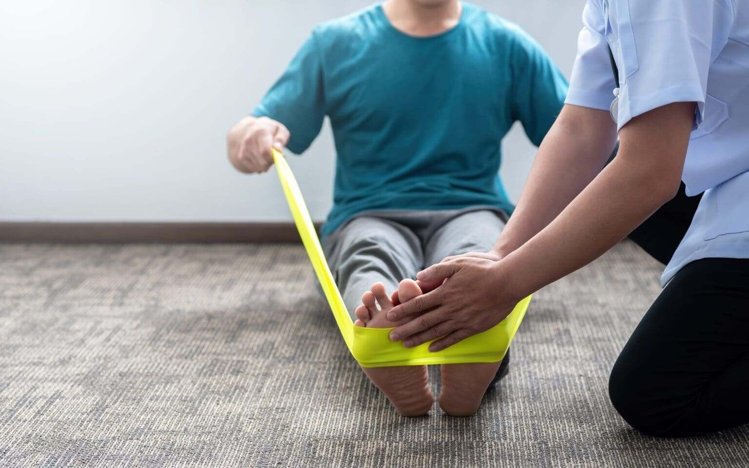Patient practicing a physical therapy exercise